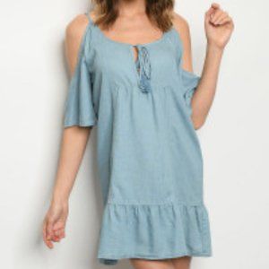 Women's cold shoulder denim chambray tunic dress